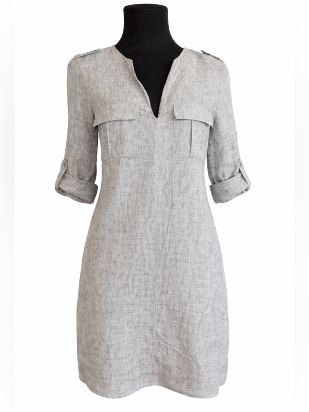 Joie 100% Linen Shift Dress Gray Minimalist Tunic Coastal Relaxed Fit Pockets M